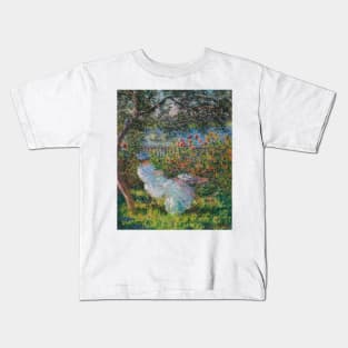 Alice Hoschede in the Garden by Claude Monet Kids T-Shirt